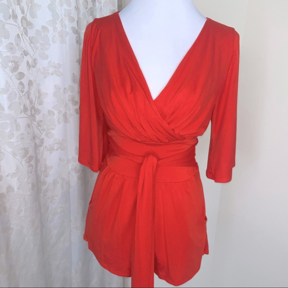 Bebe Fully Lined Orange Bell Sleeve Romper Size XS
